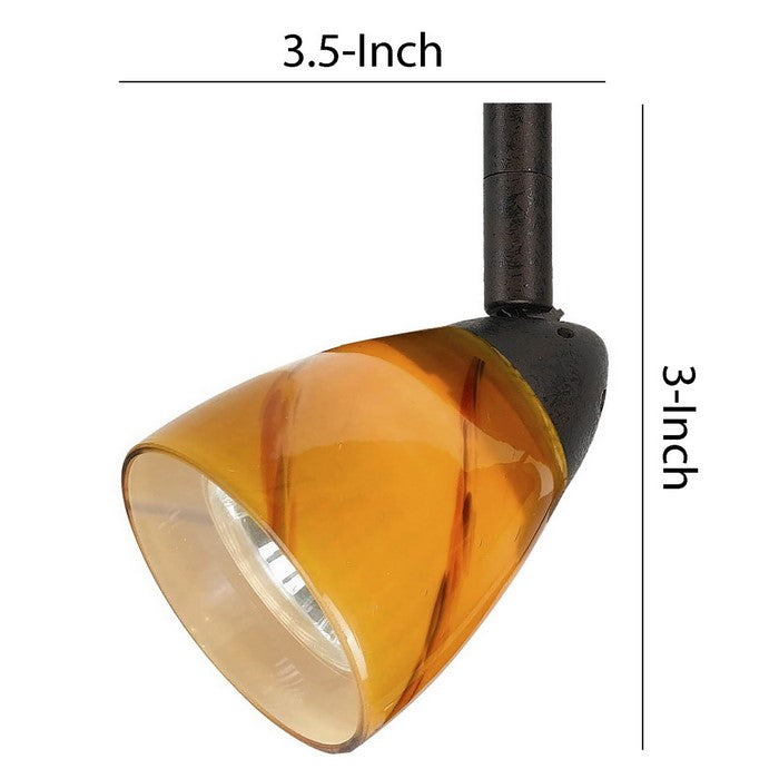 Glass Shade Track Light Head with Metal Frame, Yellow and Rustic Bronze