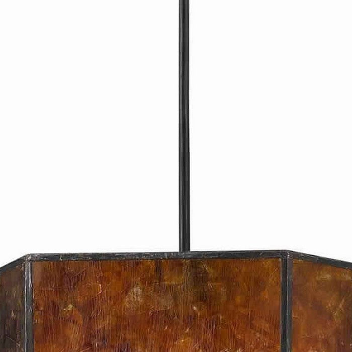 Scroll Design Pendant Lighting with Mica Shade, Brown and Black