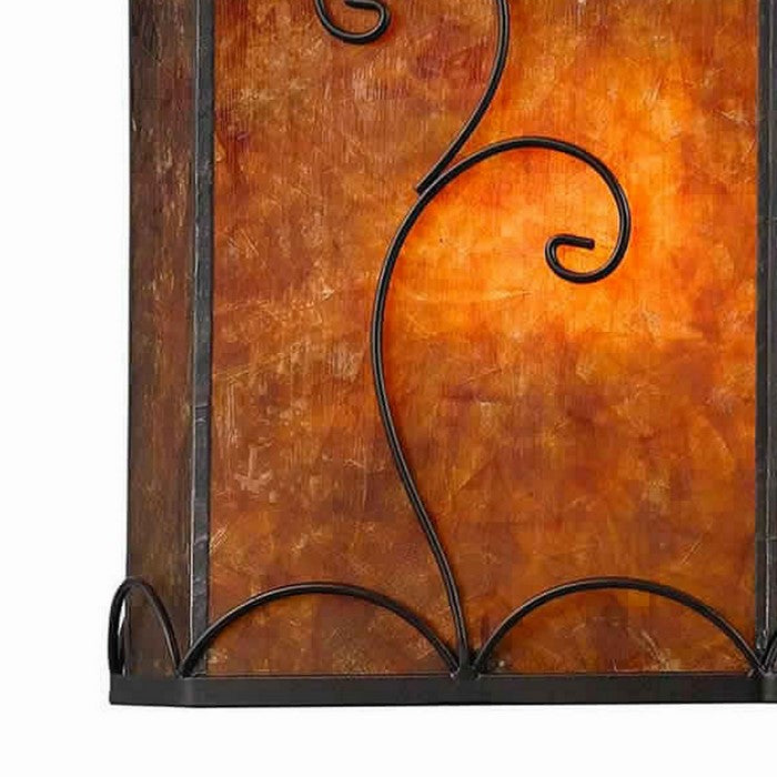 Scroll Design Pendant Lighting with Mica Shade, Brown and Black