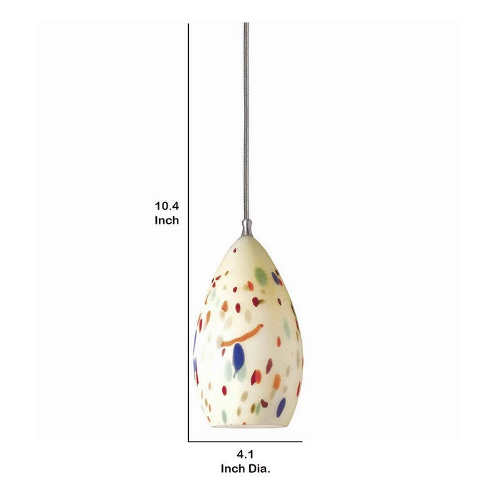 1 Light Glass Shade Pendant Lighting with Canopy, Set of 4,Cream and Chrome