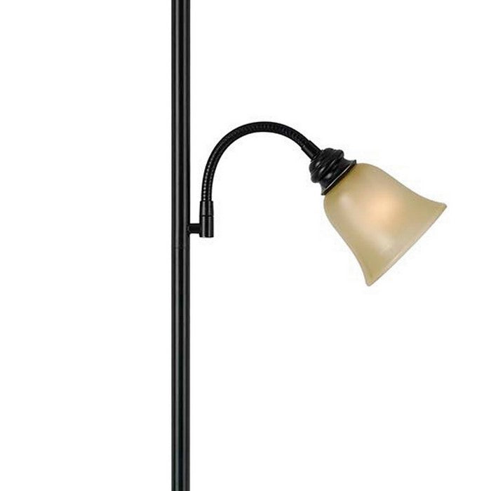 Metal Body Torchiere Floor Lamp with Attached Reading Light, Black