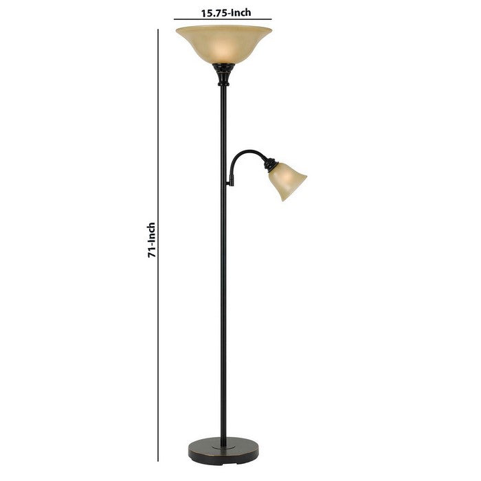 Metal Body Torchiere Floor Lamp with Attached Reading Light, Black