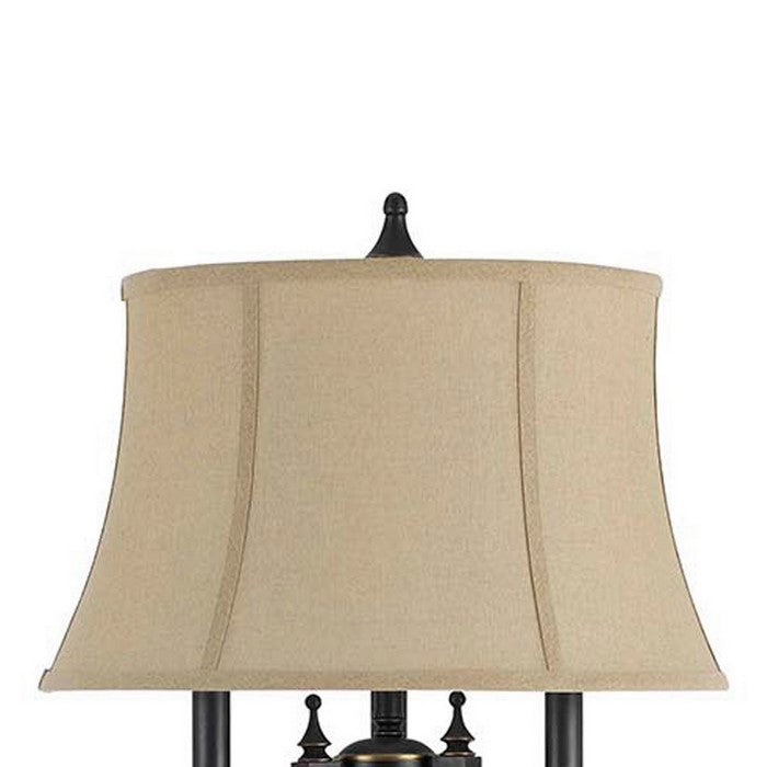 6 Way Metal Floor Lamp with Fabric Shallow Drum Shade, Black