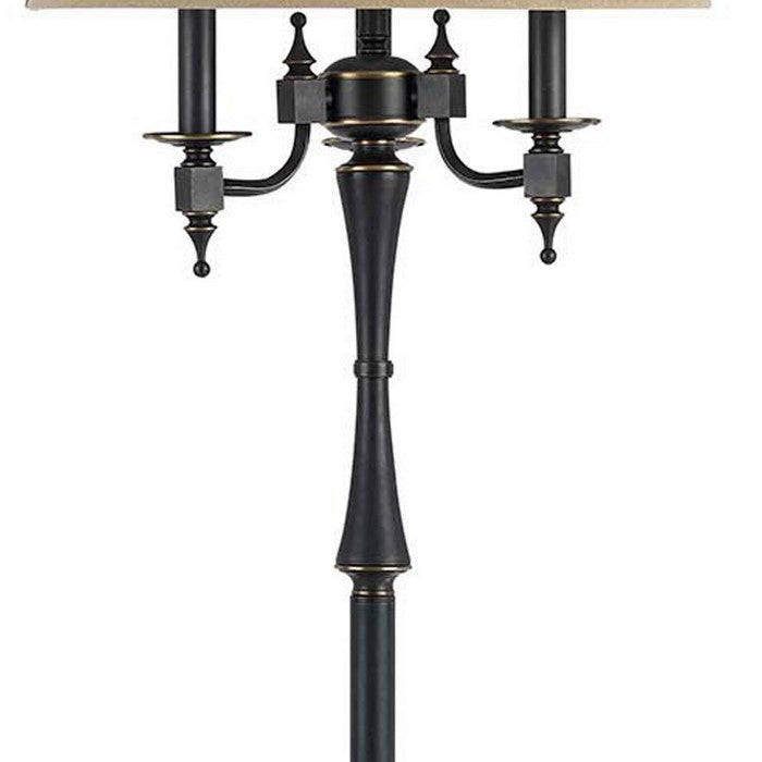 6 Way Metal Floor Lamp with Fabric Shallow Drum Shade, Black