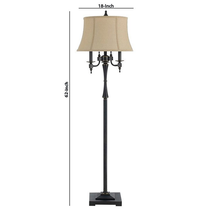 6 Way Metal Floor Lamp with Fabric Shallow Drum Shade, Black