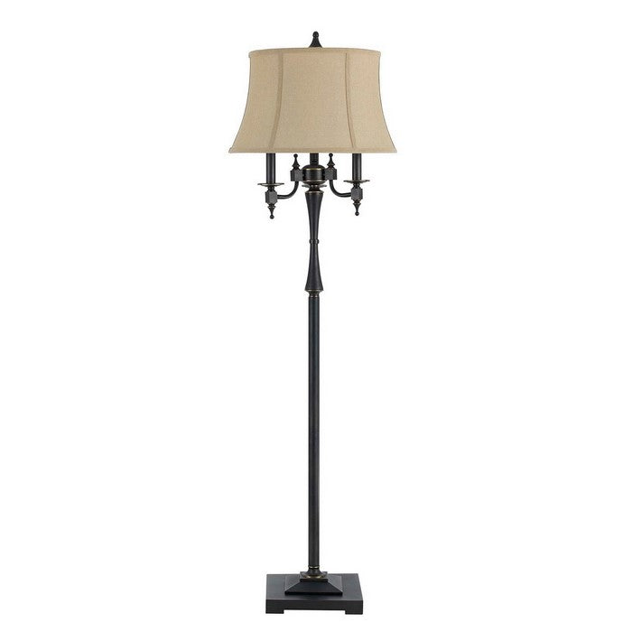 6 Way Metal Floor Lamp with Fabric Shallow Drum Shade, Black