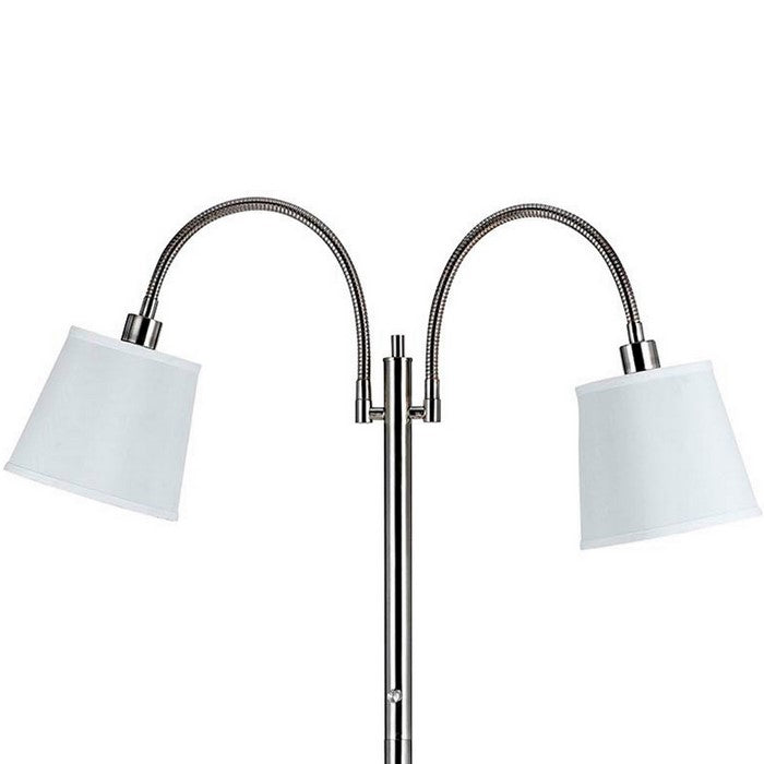 80 Watt Metal Floor Lamp with Dual Gooseneck and Uno Style Shades, Silver