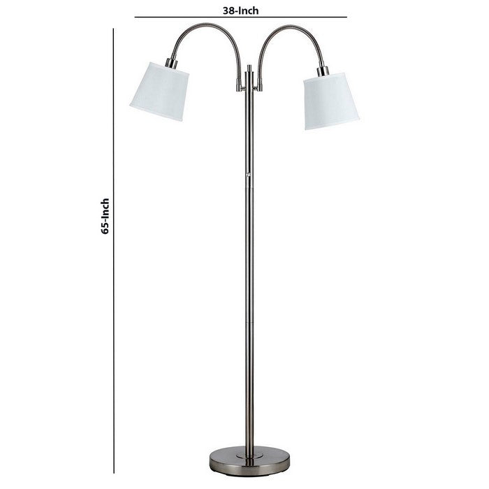 80 Watt Metal Floor Lamp with Dual Gooseneck and Uno Style Shades, Silver