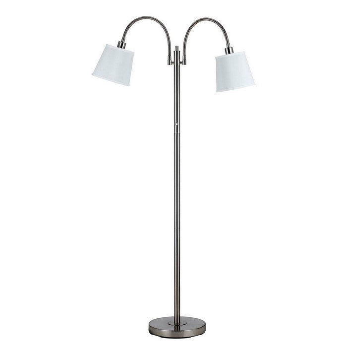 80 Watt Metal Floor Lamp with Dual Gooseneck and Uno Style Shades, Silver