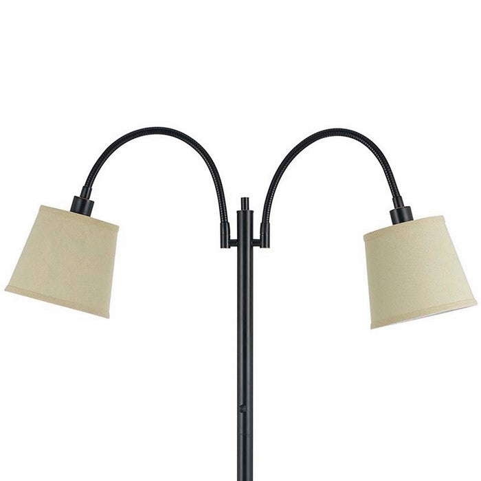 80 Watt Metal Floor Lamp with Dual Gooseneck and Uno Style Shades, Black