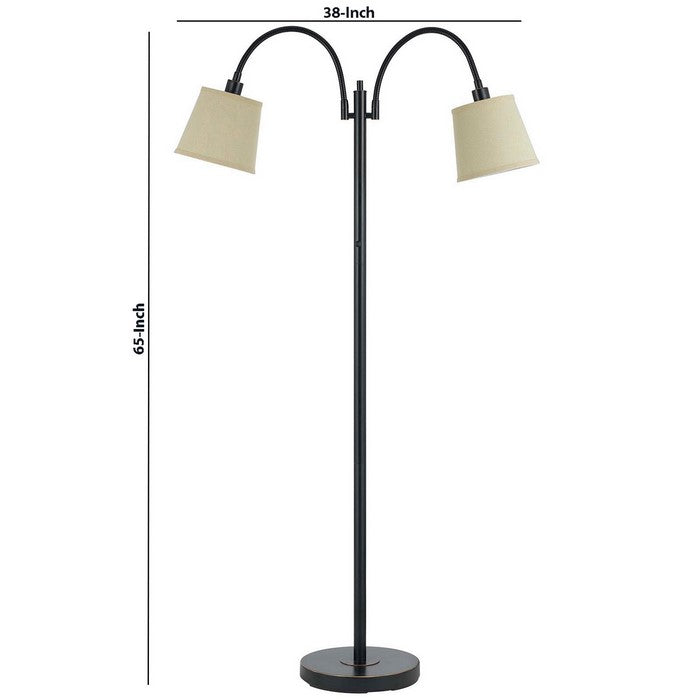 80 Watt Metal Floor Lamp with Dual Gooseneck and Uno Style Shades, Black