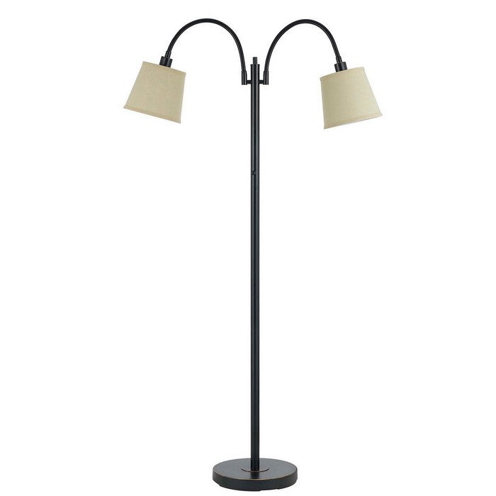 80 Watt Metal Floor Lamp with Dual Gooseneck and Uno Style Shades, Black