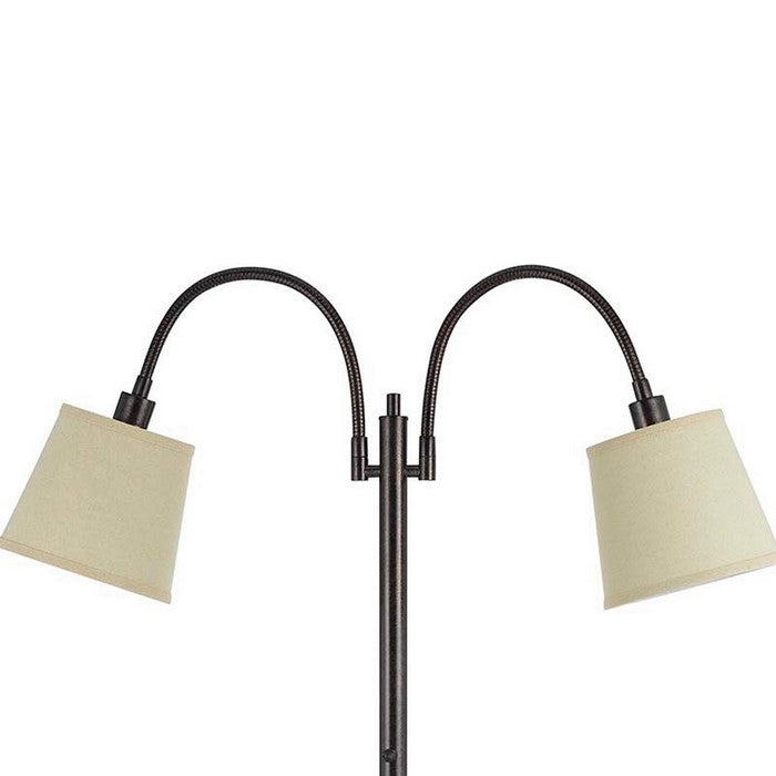 80 Watt Metal Floor Lamp with Dual Gooseneck and Uno Style Shades, Bronze