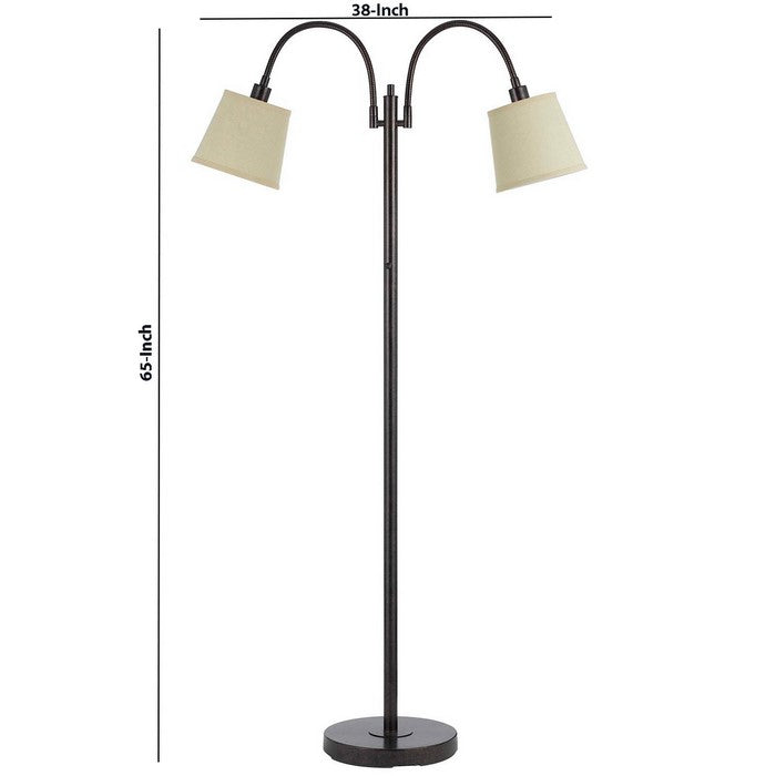80 Watt Metal Floor Lamp with Dual Gooseneck and Uno Style Shades, Bronze
