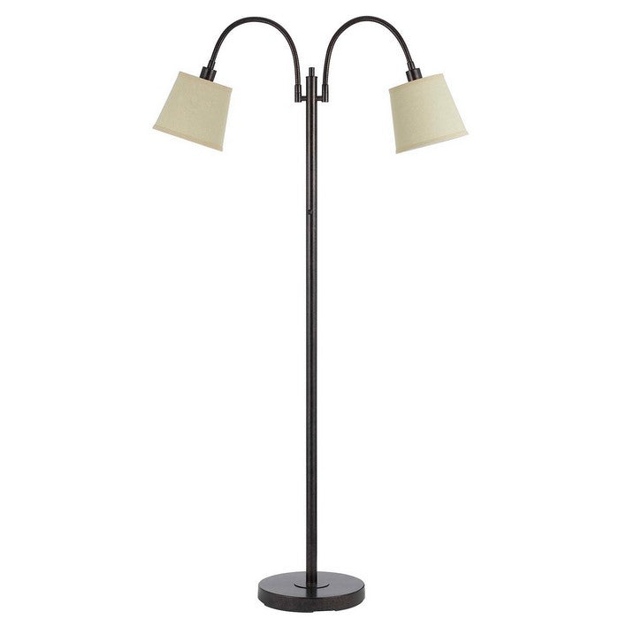80 Watt Metal Floor Lamp with Dual Gooseneck and Uno Style Shades, Bronze