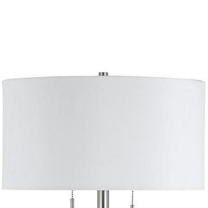 Metal Body Floor Lamp with Fabric Drum Shade and Pull Chain Switch, Silver