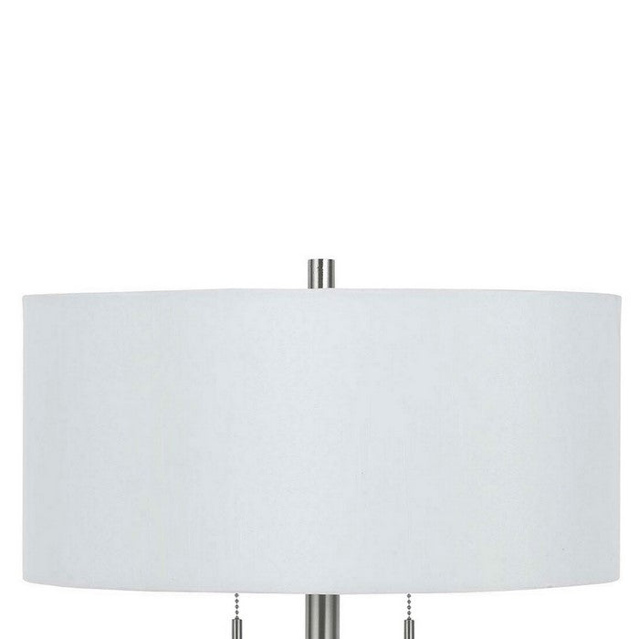 Metal Body Table Lamp with Fabric Drum Shade and Pull Chain Switch, Silver
