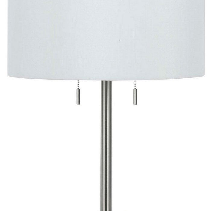Metal Body Table Lamp with Fabric Drum Shade and Pull Chain Switch, Silver