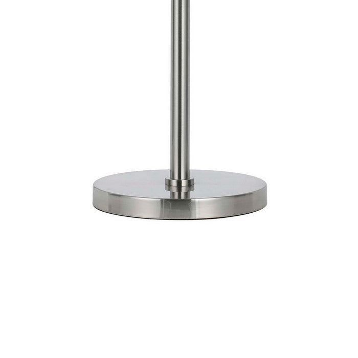 Metal Body Table Lamp with Fabric Drum Shade and Pull Chain Switch, Silver