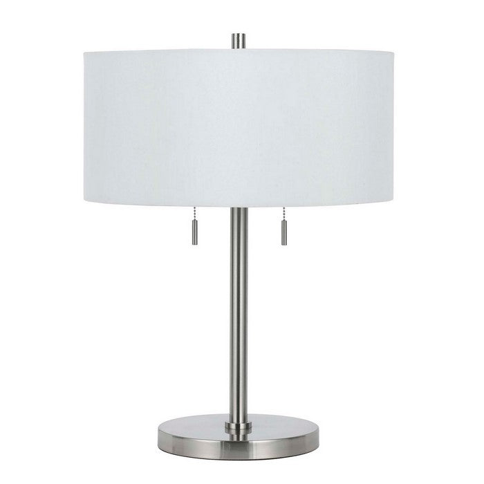 Metal Body Table Lamp with Fabric Drum Shade and Pull Chain Switch, Silver