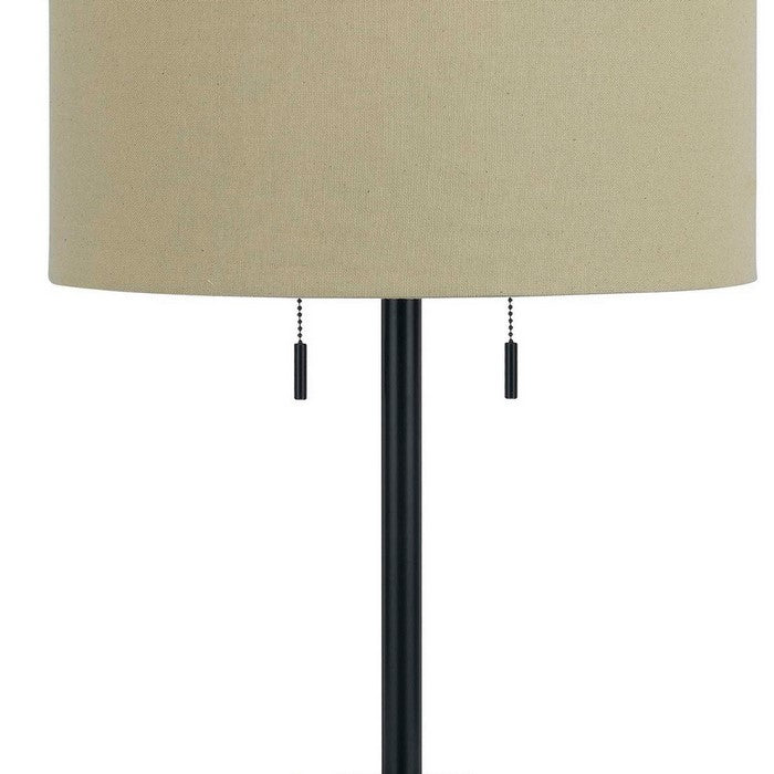 Metal Body Table Lamp with Fabric Drum Shade and Pull Chain Switch, Black