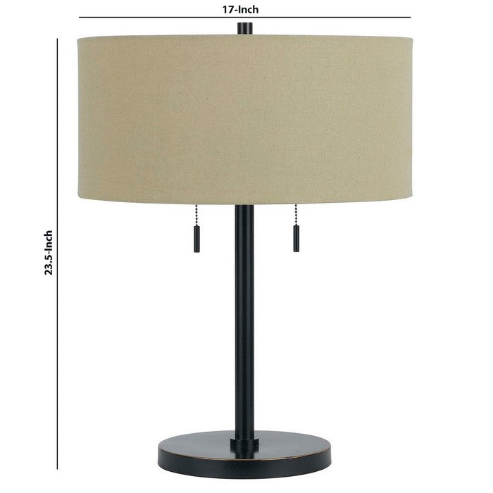 Metal Body Table Lamp with Fabric Drum Shade and Pull Chain Switch, Black