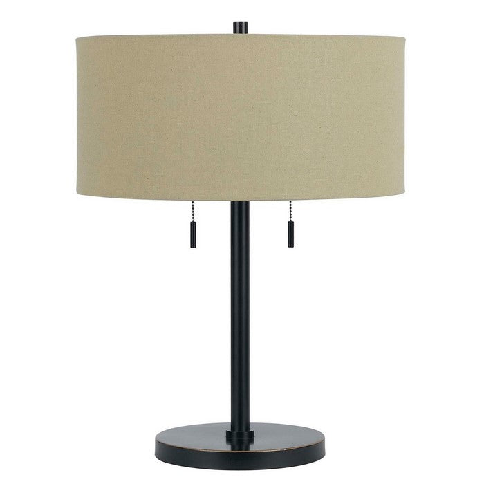 Metal Body Table Lamp with Fabric Drum Shade and Pull Chain Switch, Black