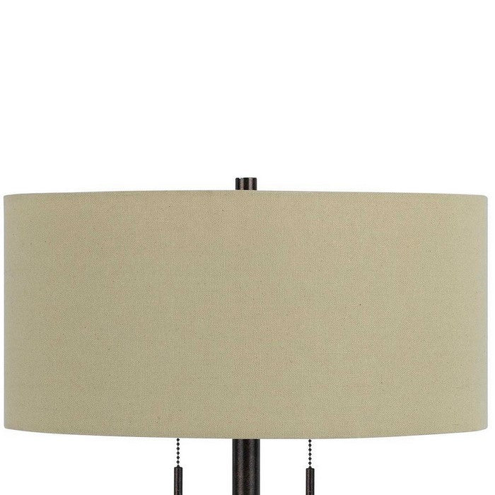 Metal Body Table Lamp with Fabric Drum Shade and Pull Chain Switch, Bronze