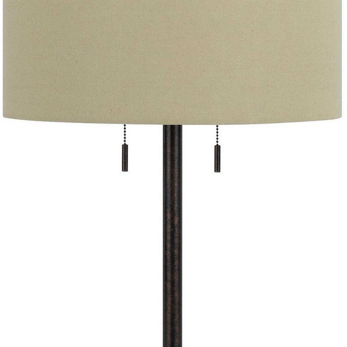 Metal Body Table Lamp with Fabric Drum Shade and Pull Chain Switch, Bronze