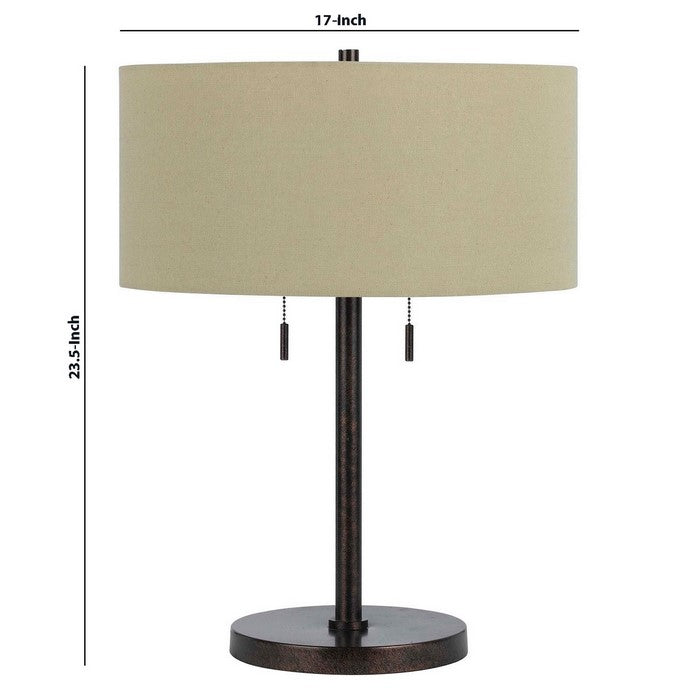 Metal Body Table Lamp with Fabric Drum Shade and Pull Chain Switch, Bronze
