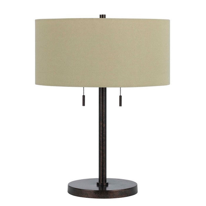 Metal Body Table Lamp with Fabric Drum Shade and Pull Chain Switch, Bronze