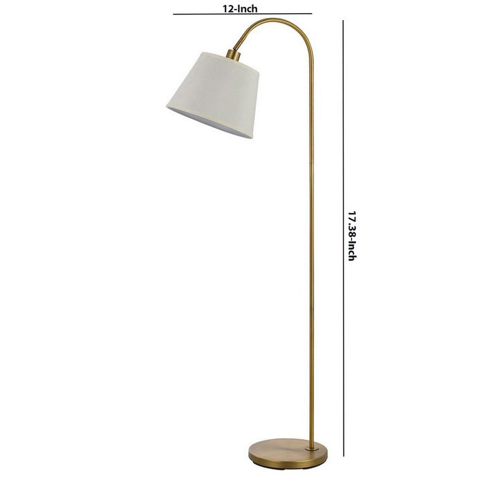 60 Watt Metal Floor Lamp with Gooseneck Shape and Stable Base, Gold