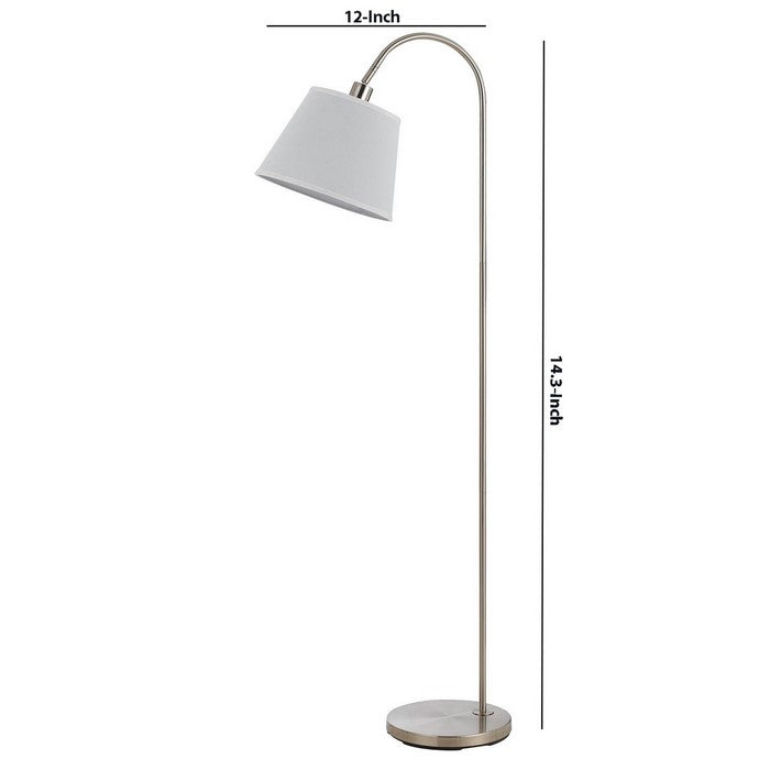 60 Watt Metal Floor Lamp with Gooseneck Shape and Stable Base, Silver