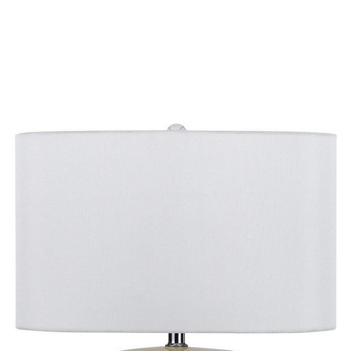Ceramic Table Lamp with Cylindrical Body, Set of 2, Beige and White