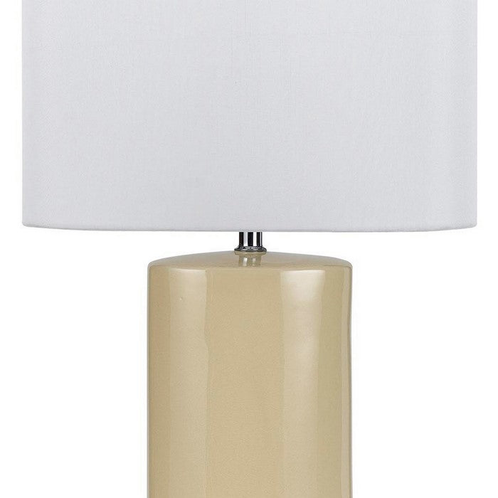 Ceramic Table Lamp with Cylindrical Body, Set of 2, Beige and White