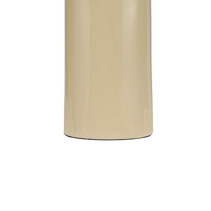 Ceramic Table Lamp with Cylindrical Body, Set of 2, Beige and White