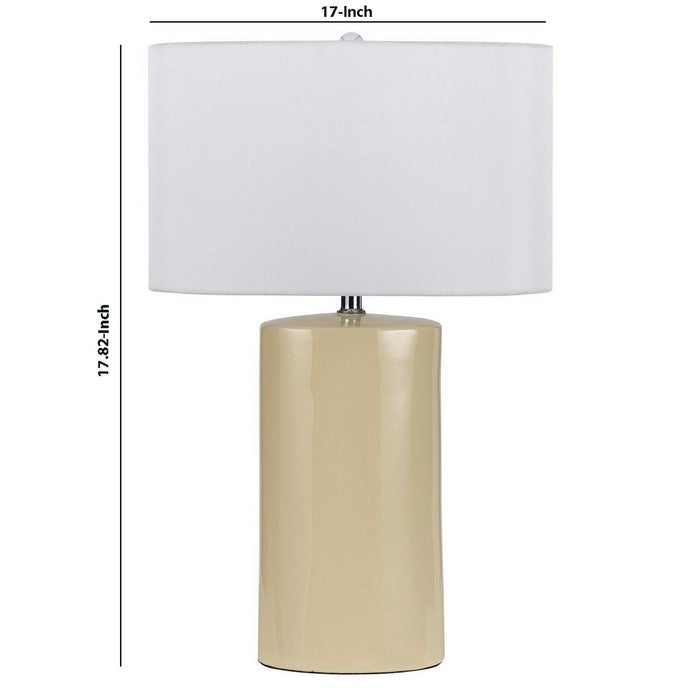 Ceramic Table Lamp with Cylindrical Body, Set of 2, Beige and White