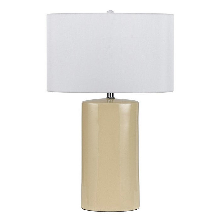 Ceramic Table Lamp with Cylindrical Body, Set of 2, Beige and White