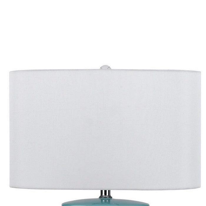 Ceramic Table Lamp with Cylindrical Body and Drum Shade, Blue and White