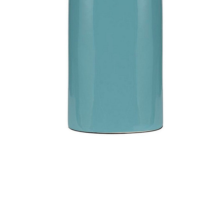 Ceramic Table Lamp with Cylindrical Body and Drum Shade, Blue and White