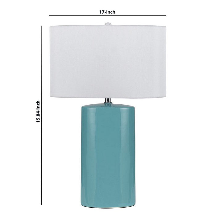 Ceramic Table Lamp with Cylindrical Body and Drum Shade, Blue and White