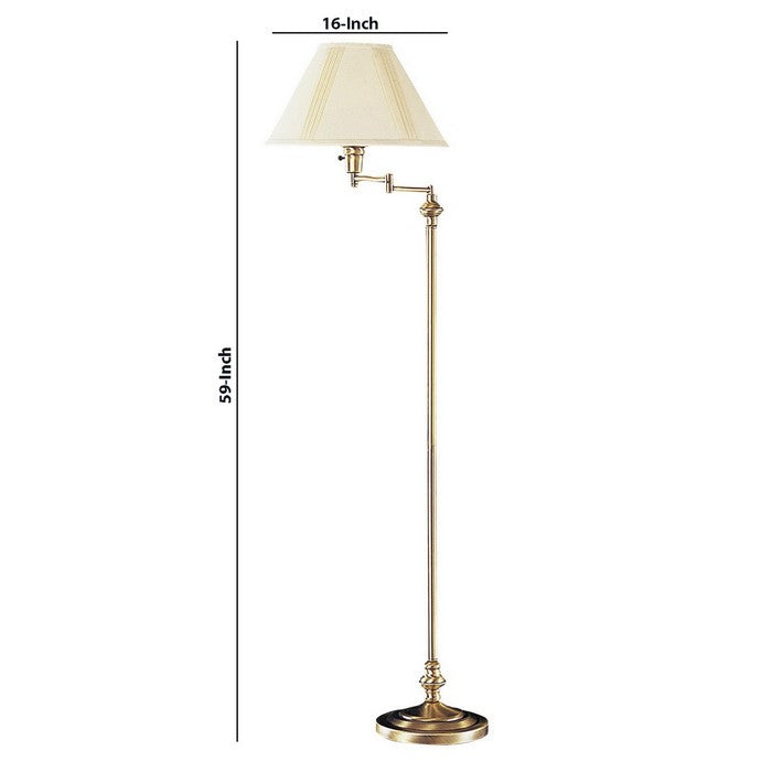 150 Watt Metal Floor Lamp with Swing Arm and Fabric Conical Shade, Gold