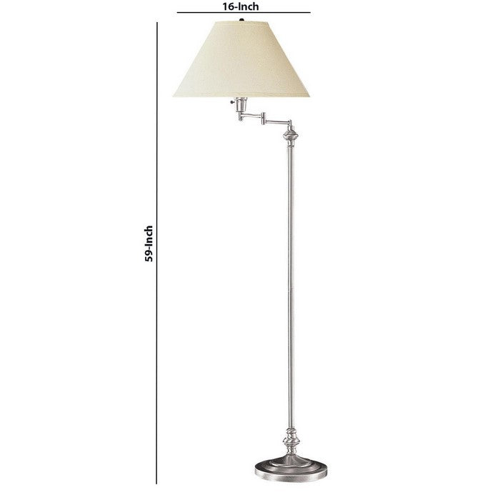 150 Watt Metal Floor Lamp with Swing Arm and Fabric Conical Shade, Silver