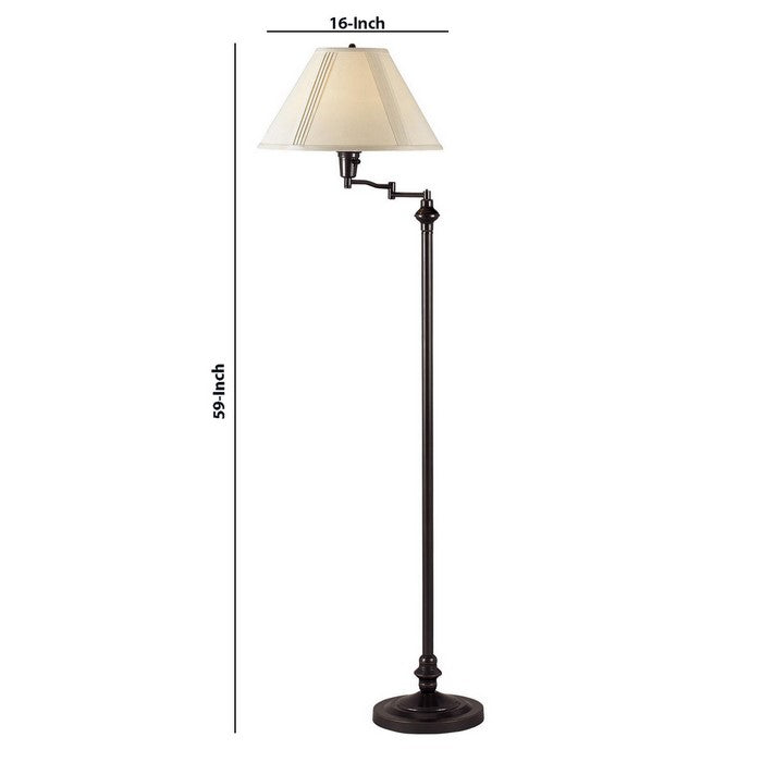 150 Watt Metal Floor Lamp with Swing Arm and Fabric Conical Shade, Black
