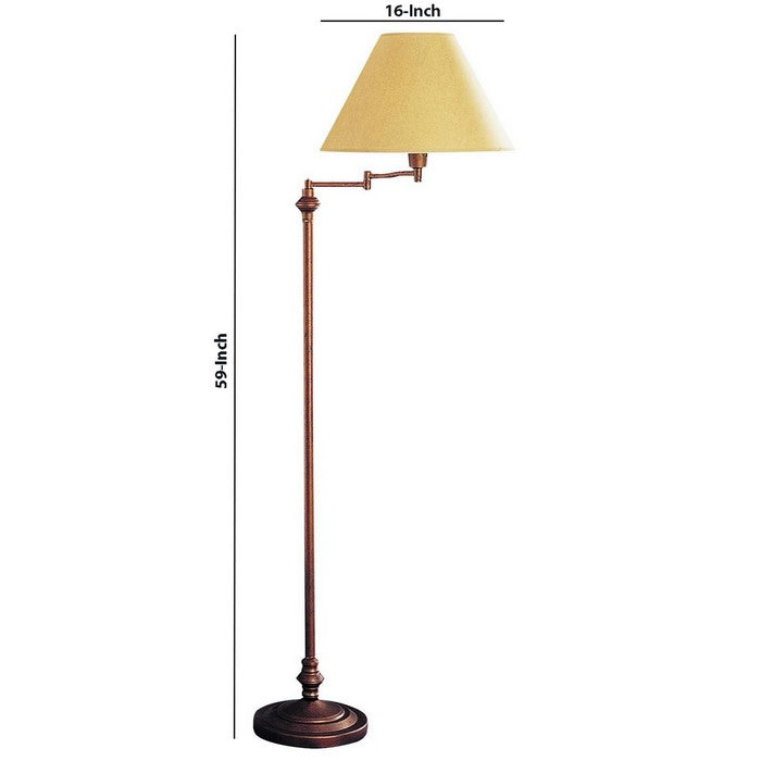 150 Watt Metal Floor Lamp with Swing Arm and Fabric Conical Shade, Bronze