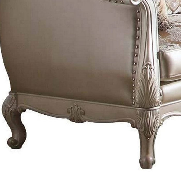 Leatherette Button Tufted Loveseat with Queen Anne Legs, Champagne Gold - BM221339
