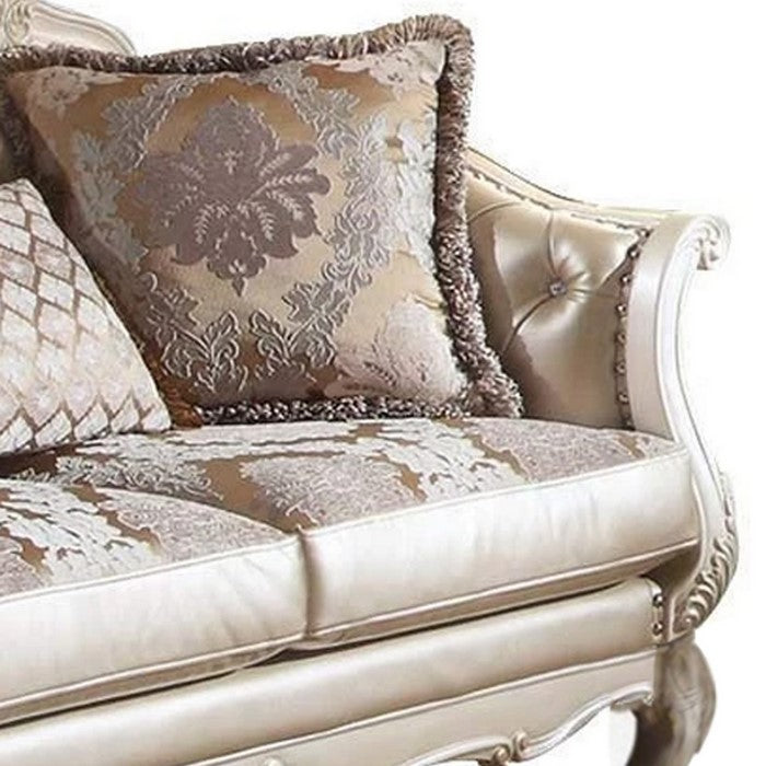 Leatherette Button Tufted Loveseat with Queen Anne Legs, Champagne Gold - BM221339
