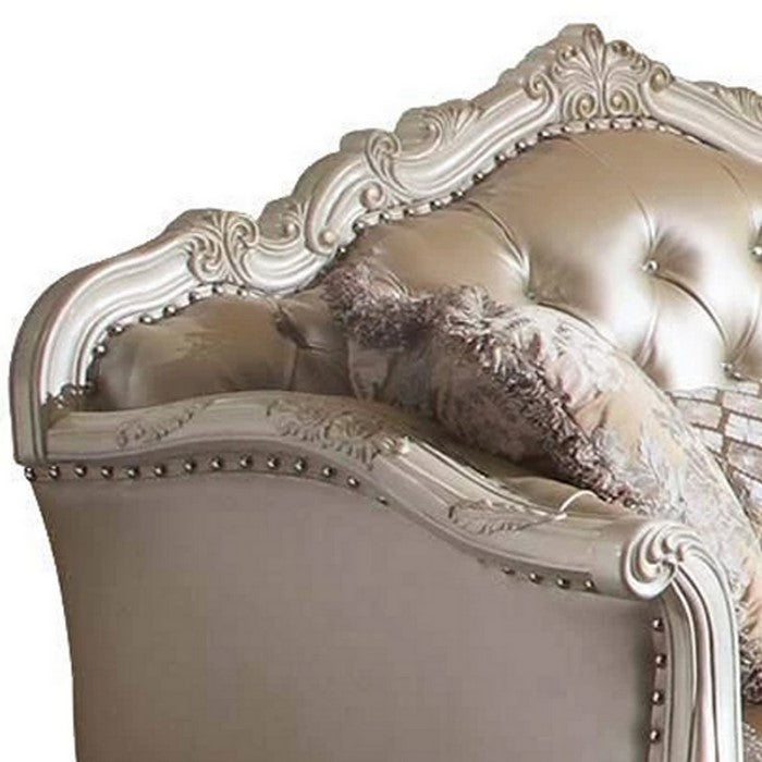 Leatherette Button Tufted Loveseat with Queen Anne Legs, Champagne Gold - BM221339