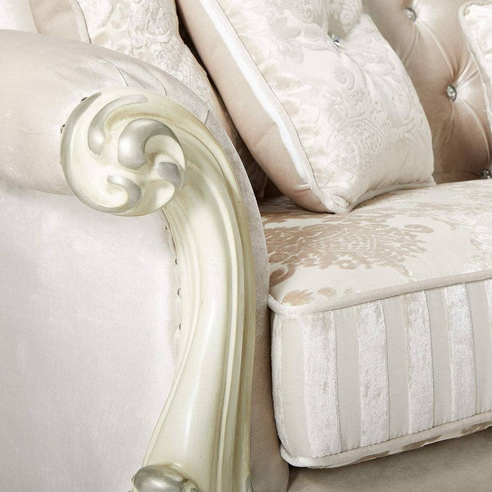 Fabric Upholstered Wooden Loveseat with Button Tufted Backrest, White - BM221480
