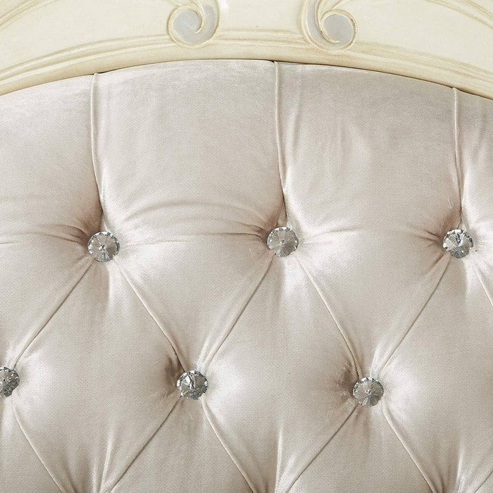 Fabric Upholstered Wooden Loveseat with Button Tufted Backrest, White - BM221480